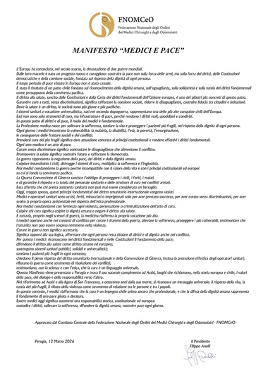 Clicca per accedere all'articolo Manifesto "Medici e Pace"