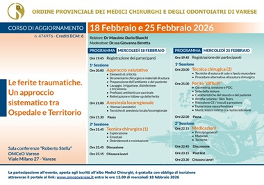 Clicca per accedere all'articolo Corso di Aggiornamento 18 e 25 Febbraio 2026 "Le ferite traumatiche. Un approccio sistematico tra Ospedale e Territorio"