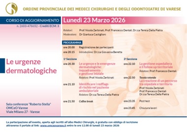 Clicca per accedere all'articolo Corso di Aggiornamento 23 Marzo 2026  "Le urgenze dermatologiche"